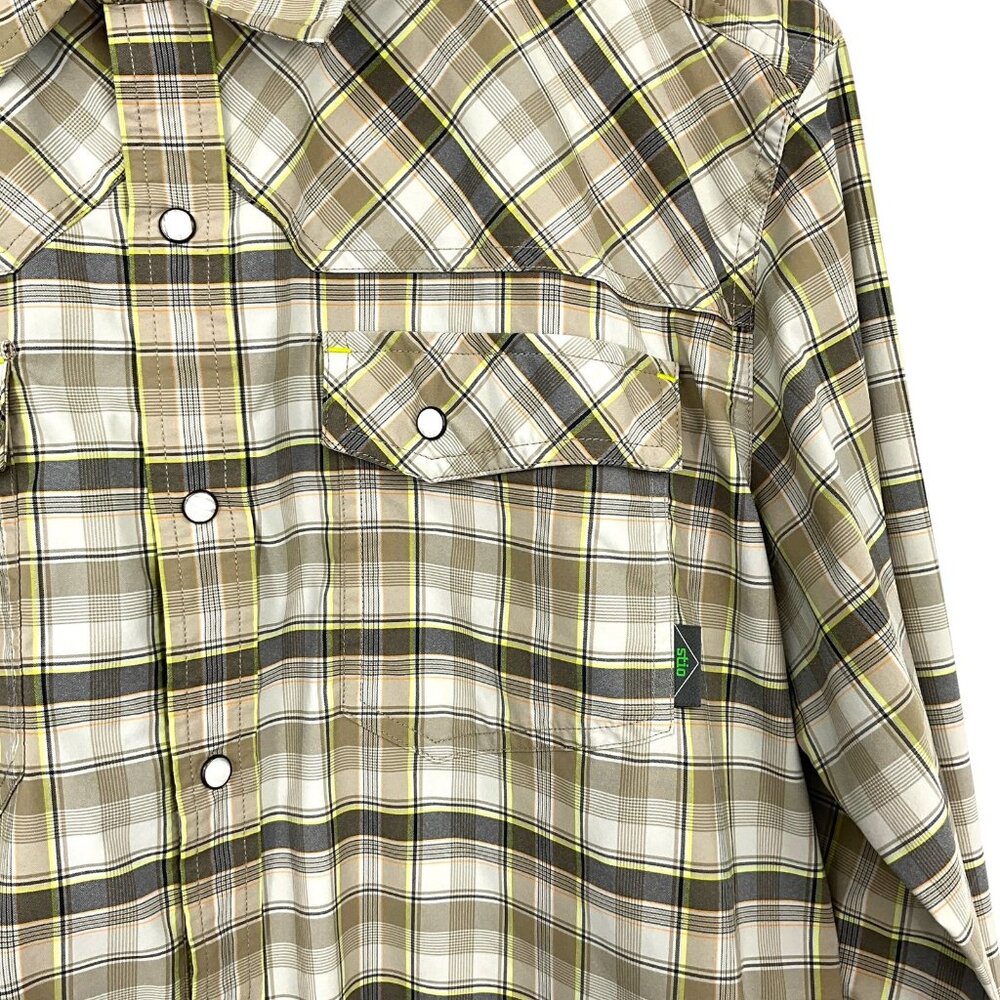 Stio Eddy Tech Shirt Mens Large Beige Plaid Long Sleeve Pearl Snap UPF 50+ - Picture 3 of 11